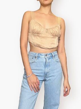 Zara Neutral Tan Corset-Style Bustier Top